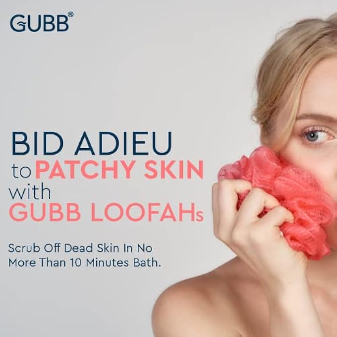 GUBB Luxe Bath Sponge Round Loofah For Women & Men, Bathing Scrubber For Body - Coral & Lilac - Image 2